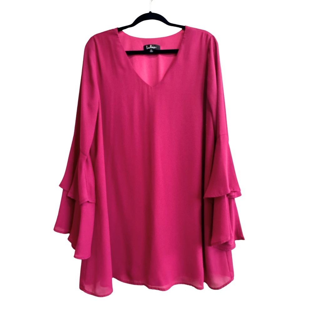 Lulus Magenta Tiered Bell Sleeve Dress Size XL